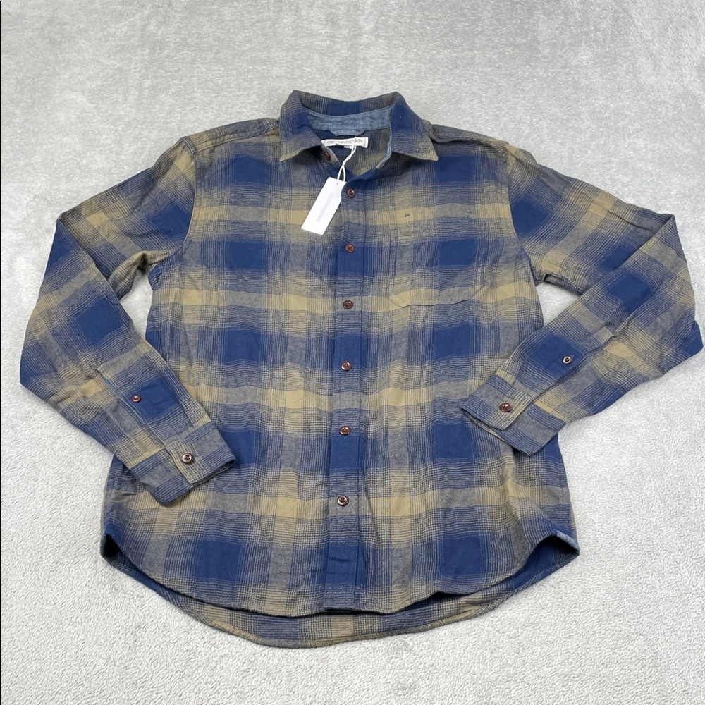 NEW Outerknown‎ M 100% Organic Cotton Blue and Tan Plaid Men's Shirt